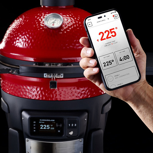 Красный керамический гриль Kamado Joe с системой Divide & Conquer