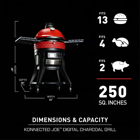 Красный керамический гриль Kamado Joe с системой Divide & Conquer